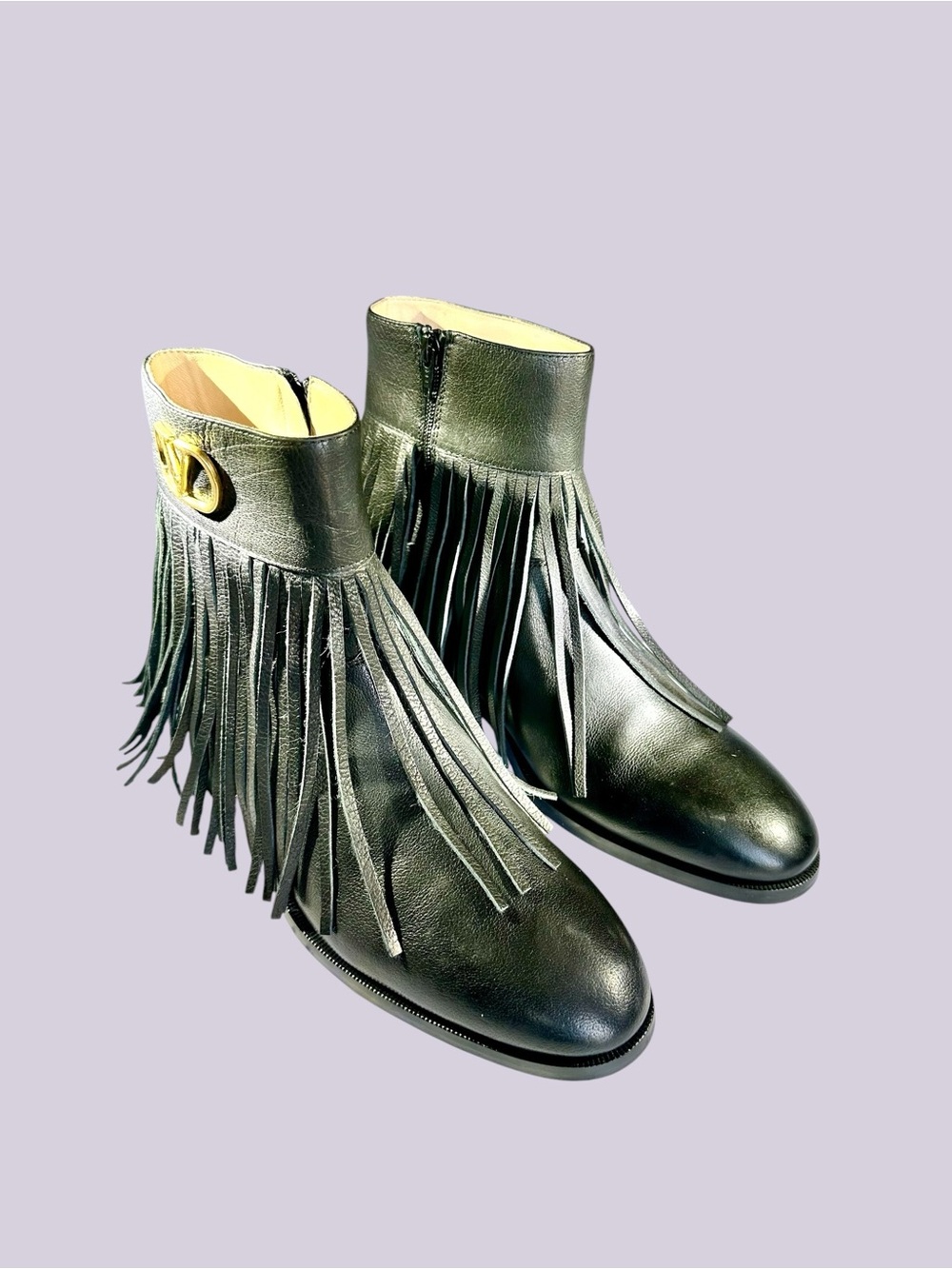 Valentino Garavani Men’s Black Leather Fringe Chealsea Boots